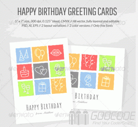 20 beautiful Birthday Greeting and Invitation Cards / PSD template