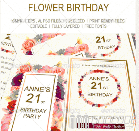 20 beautiful Birthday Greeting and Invitation Cards / PSD template